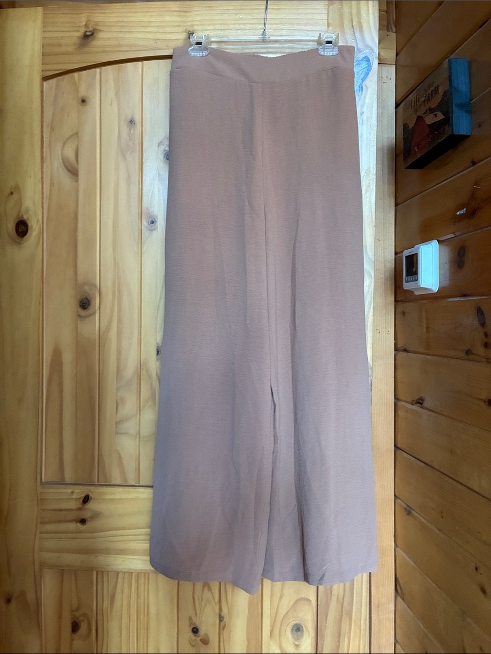 High rise wide leg elastic waist pull on  palazzo style camel colored pants